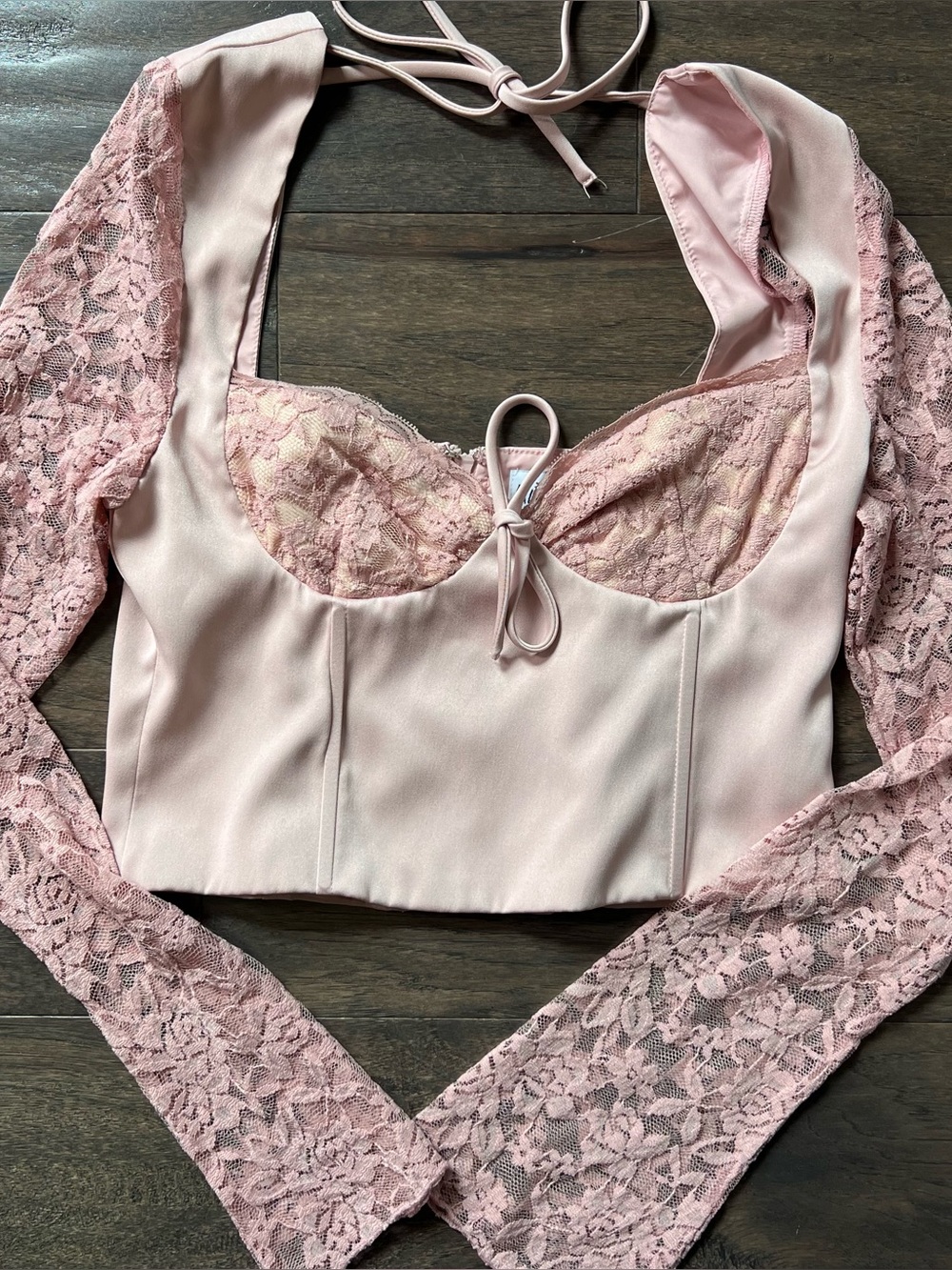 Princess Polly Satin and Lace Long Sleeve Corset Top